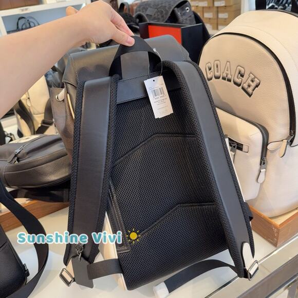 NWT COACH CY775 Racer Backpack Blocked Signature Canvas Leather Walnut Chalk - Picture 4 of 12